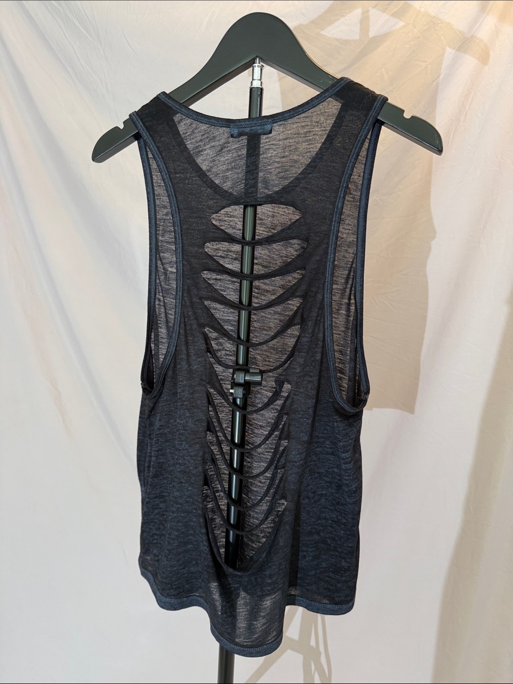 Bundle Black Sheer Ribbed Cutout Tank Top And Grey Breathable Tank - Picture 2 of 5